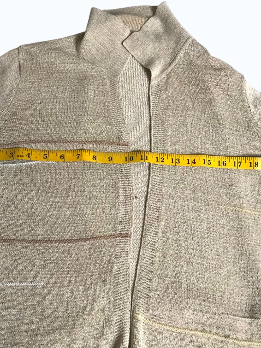 Petite Beige Open Front Knit Cardigan Sweater Size L Lightweight - Picture 6 of 12